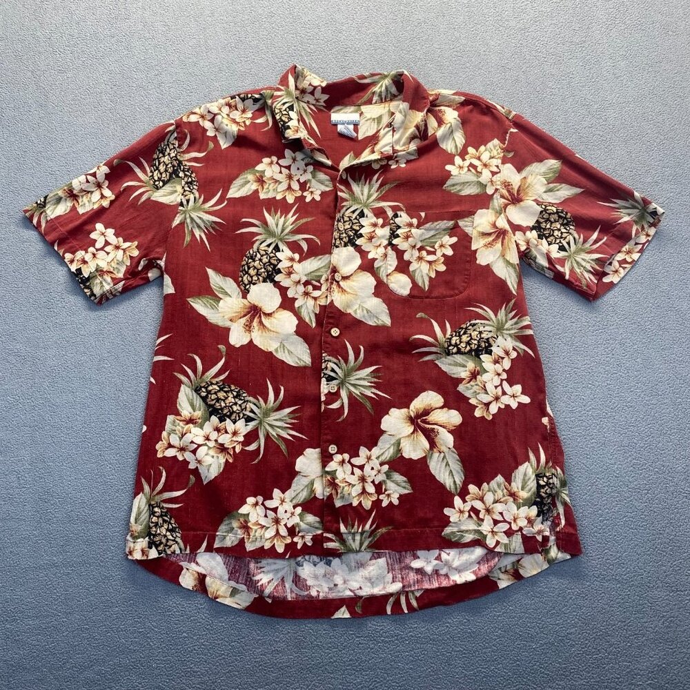 Breakwater Silk Floral Red‎ Button Up Short Sleeve Hawaiian Collar Shirt Large